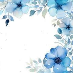 Fototapeta na wymiar watercolor blue frame, background with flowers