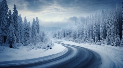 icy scenic road snow landscape illustration season travel, cold y, highway ice icy scenic road snow landscape