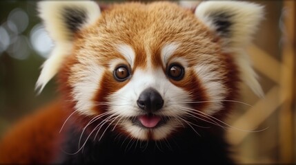A close-up of a Red Panda's endearing face with vivid fur patterns.