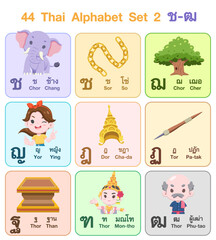 Cute Thai Alphabet set 2 cartoon vector illustration