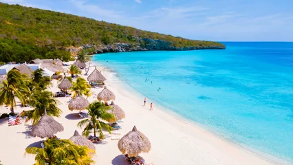 Fototapeten Cas Abao Beach Playa Cas Abao Caribbean island of Curacao, Playa Cas Abao in Curacao Caribbean tropical white beach with a blue turqouse colored ocean. Drone aerial view at the beach summer holiday © Fokke Baarssen