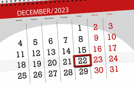 Calendar 2023, deadline, day, month, page, organizer, date, December, friday, number 22