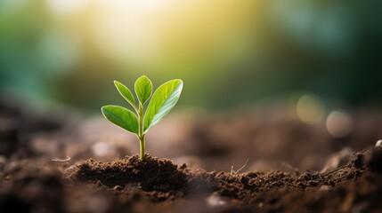 Plants growing amidst forest soil with a hazy background