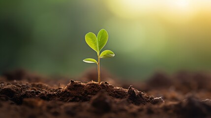 Plants growing from the soil in the forest with a blurred background.