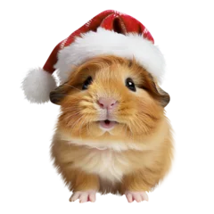Fotobehang Isolated of funny guinea pig in Santa hat. Christmas pet © VICUSCHKA