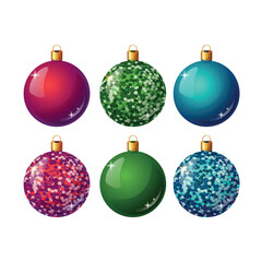 Obraz premium Set of glass Christmas balls. Vector illustration on the theme of New Year and Christmas, isolated objects. New Year decoration