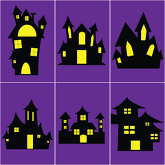 haunted house silhouette collection. scary halloween house bundle set.