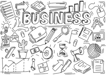 Set of business doodle pictures. Vector illustration.