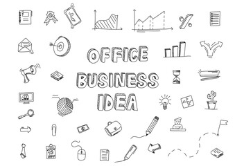 Set of business doodle pictures. Vector illustration.