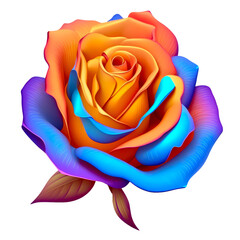 Rose Flower Bouquet: Vibrant Botanical Illustration in Blue Orange Violet Pink
