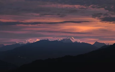 Printed roller blinds Kangchenjunga Mount kangchenjunga peak of Himalayan mountains during sunrise. Snow clad golden white peaks under cloud cover as seen fro kalimpong india.