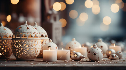 Obraz premium christmas candles on a Christmas background. Generative AI