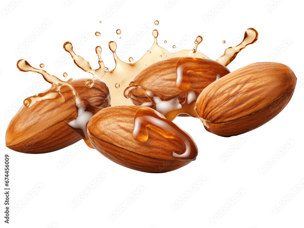 Poster almonds with drop isolated on transparent background