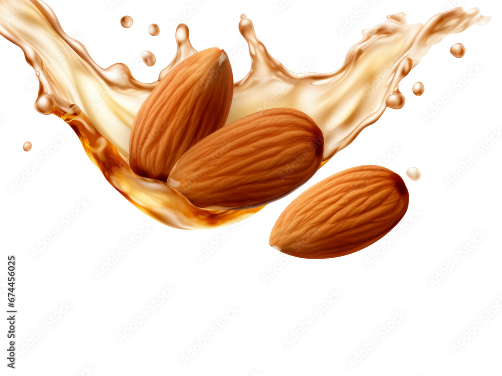Poster almonds with drop isolated on transparent background