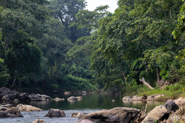 Fototapeta na wymiar beautiful landscape of ghatshila with river flowing through rocky terrain and jungle. 