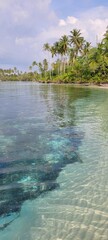 Fantastic tropical landscape with beach and clear clean sea on a sunny day.
