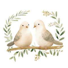 Watercolor Cute Christmas Doves