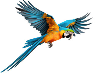 blue and yellow macaw isolated on transparent background

