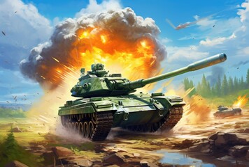 Tank in the field. Armored fighting vehicle