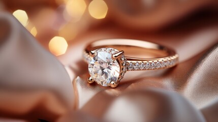 A Gleaming Ring on Silk with Shimmering Bokeh Lights.