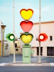 Close-up of a traffic light with heart shaped lights