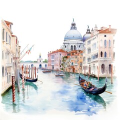Fototapeta na wymiar Watercolor Venice, single, transparent or white background PNG. AI generated illustration