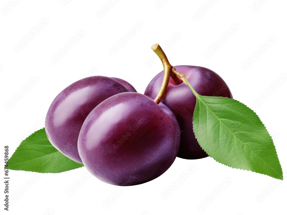 Wall mural plums with leaves isolated  on transparent background