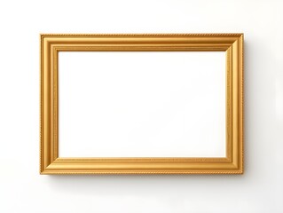 On the wall of an auction house or museum display, an ancient golden art fair gallery frame. Blank template with white copyspace for mockup design. Generative AI.
