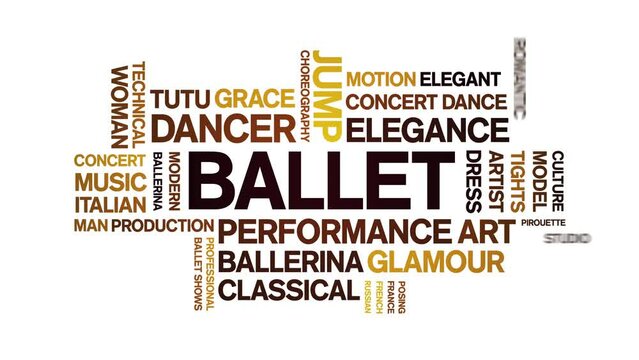 Ballet animated word cloud;text design animation tag kinetic typography seamless loop.