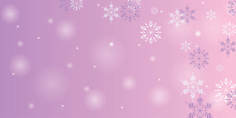 Falling snowflakes on a purple background. Winter decor. Snowy nature landscape.