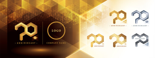 70th Anniversary logotype design, Seventy years anniversary celebration. Abstract Hexagon Infinity logo, 70 Years Logo golden for celebration event