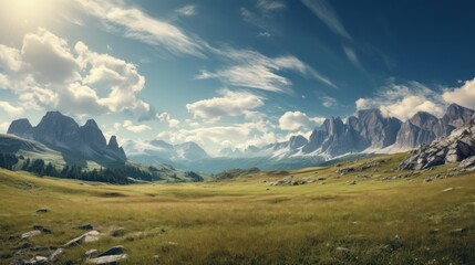 Fototapeta premium spectacular mountain landscape with showy peaks on the horizon