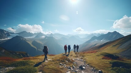 Obraz premium spectacular mountain landscape with hikers in the mountains