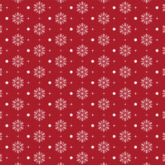Falling snowflakes on a red background. Seamless snowfall pattern. Winter design for prints. Pattern in panel samples.