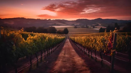 Fototapete Rund panoramic view of a vineyard at sunset in the countryside © Iman