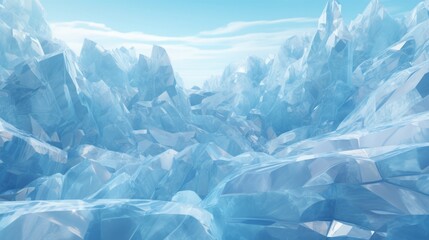realistic abstract 3D frozen ice rock blocks background, copy space, 16:9 - obrazy, fototapety, plakaty