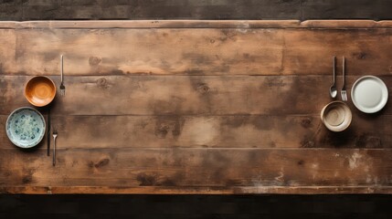 wooden table flat vintage top view illustration rustic dining, dinner food, empty cutlery wooden table flat vintage top view