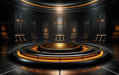 Luxury Golden and black product display podium in Modern style