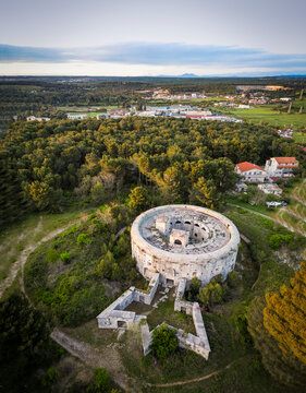 Aerial view of Fort Giorgio, an Austro Hungarian construction ruins in Pula downtown, Istria, Croatia.