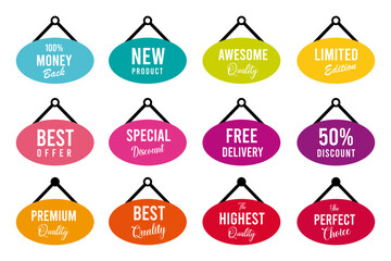 Set of sale badges, tags and labels. Price tags and promotional sale discount.