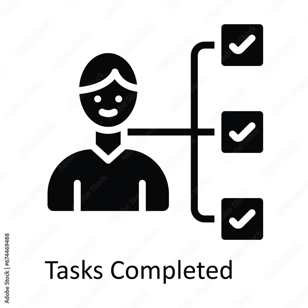 Poster tasks completed vector solid design illustration. symbol on white background eps 10 file