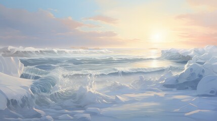 Fototapeta na wymiar water sunshine beach snow landscape illustration ice winter, outdoor travel, beautiful season water sunshine beach snow landscape