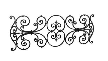 Wrought iron fence with a decorative pattern on the sides on isolated background, alpha, transparent, png