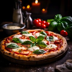 Neapolitan homemade pizza margarita from the brick oven. Napoleon Italian Pizza with fresh mozzarella and basil leaves. true Italian Traditional Pizza Margherita. Made with generative ai. 