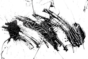 Acrylic paint blot, chaotic brushstroke, spot flowing on white paper background. Creative black color backdrop, fluid art.