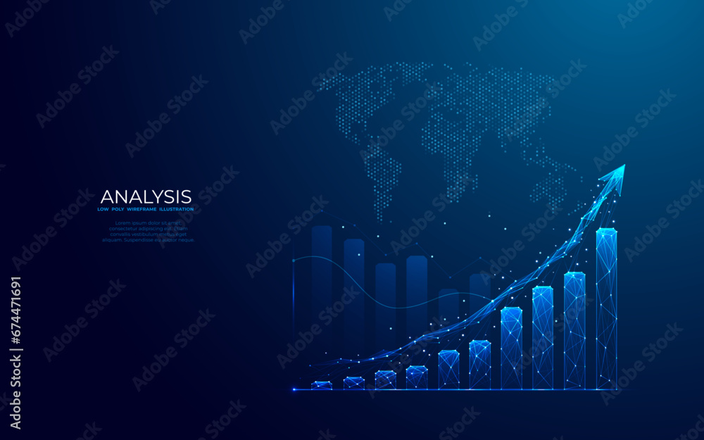 Poster digital growth graph chart on technology map. abstract business analysis and stock market concept. l