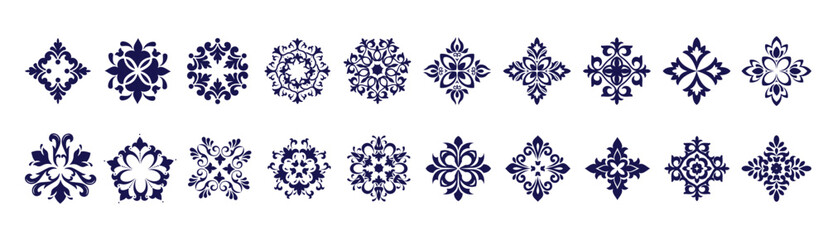 Set classic ornament frame, Vintage border illustration, Set of Vintage flower element, Oriental floral ornament. Damask graphic elements. Imperial rococo decor. 