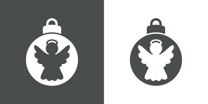 Tiempo de Navidad. Logo con silueta de bola de navidad con ángel con alas y halo para su uso en invitaciones y felicitaciones
