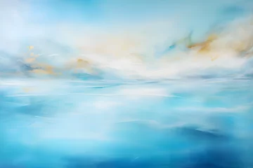Fototapeten Tranquil Waterscape Dreams, Water Lake and Mountains, abstract landscape art, Generative AI © Niko