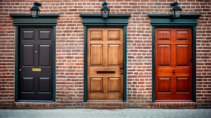 Front doors exterior with a wall lamps - obrazy, fototapety, plakaty